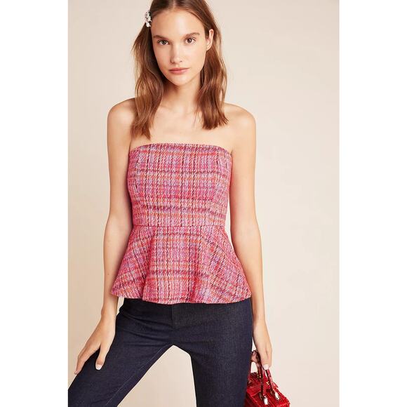 Anthropologie Maeve Shannon Preppy Tweed Coquette Cottage Crop Top X-Small - Picture 1 of 12